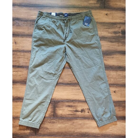 Gap Twill Jogger Elastic Waist Ankle Drawstring Flexible Army Green Clover NEW - Picture 2 of 8